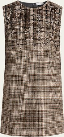 Brunello Cucinelli Sequined Plaid Jacquard Sleeveless Dress
