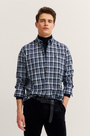 Bugatti Langarmhemd BUGATTI Modern Fit, Herren, Gr. 4XL, Normalgr&ouml;ssen, blau (390, marine), 100% Baumwolle, kariert, normal, eckige 2-Knopf-Manschette, Hemden