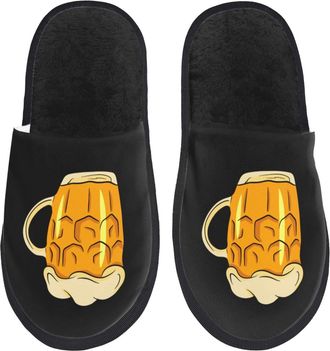Generic Fluffy House Slipper Glass Of Beer Mens Slipper Breathable Spa Slippers for Family Bedroom Travel L