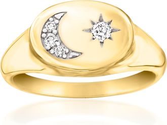 Ross-Simons Lab-Grown Diamond Moon and Star Signet Ring in 18kt Gold Over Sterling