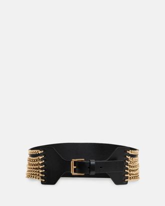 AllSaints Cow Leather Zora Wide Leather Chain Belt, Size: XS