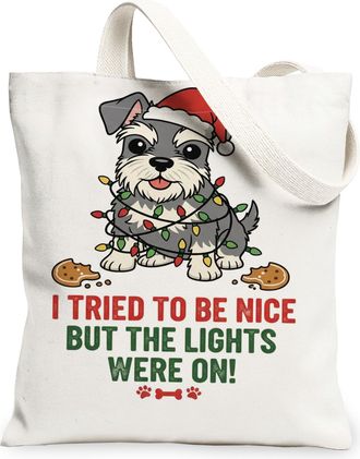 Generic Christmas Dog Canvas Tote Bags, Cute Animal Design Reusable Grocery Bags, Festive Fun Lightweight Washable Shoulder Strap C, White, 13x15 Inch