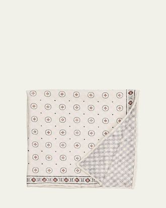 Brunello Cucinelli Mens Double-Face Geometric-Check Silk Pocket Square
