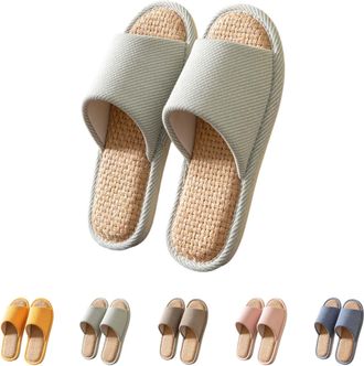 Generic Japanese House Slippers Linen Indoor Slippers Couple Silent Slipper Open Toe Non-Slip Slipper Memory Foam Indoor Shoes Unisex Casual Sliders For Women