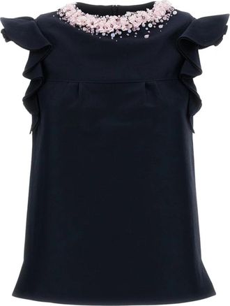 Shushu/Tong Geborduurd Mouwloos Topje - Dames - Tops zonder mouwen - Blauw - 2XS - Wol - Tops