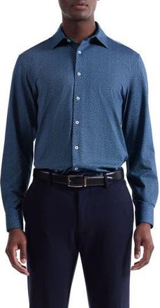 Bugatchi James OoohCotton Leaf Print Twill Button-Up Shirt in Navy at Nordstrom Rack, Size Xx-Large