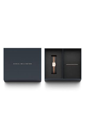 Daniel Wellington Mini Quadro Champagne Dial Bracelet Watch & Tennis Bracelet Set, 15.4mm in Rose Gold at Nordstrom