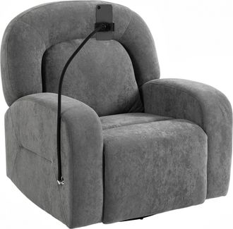 HOMCOM Homcom Sill&oacute;n Relax Reclinable 3 En 1, Con Funci&oacute;n Mecedora, Giratorio 360&deg;, Soporte Para Tel&eacute;fono, Asiento Amplio, Respaldo Acolchado, Gris