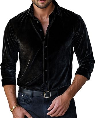 Generic Long Sleeve Casual Shirts for Men | Solid Color - Collared Button Up Shirts Fashion Autumn Tops | for Travel Dating L Black