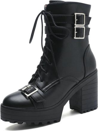 Generic Womens Platform Gothic Ankle Boots Lace-Up Chunky Heel Punk Bootues for Casual Wear,Black,5.5 UK