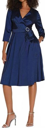 Joseph Ribkoff Pleated Taffeta Fit And Flare Dress In Midnight Blue