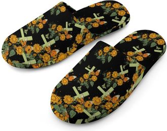 Generic Crossed Flower Butterfly Mens Cozy Memory Foam Slippers Warm Cotton House Shoes Comfy Slipper for Indoor Outdoor