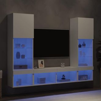 vidaXL Muebles De Tv De Pared Con Led 5 Pzas Madera Ingenier&iacute;a Blanco Vidaxl