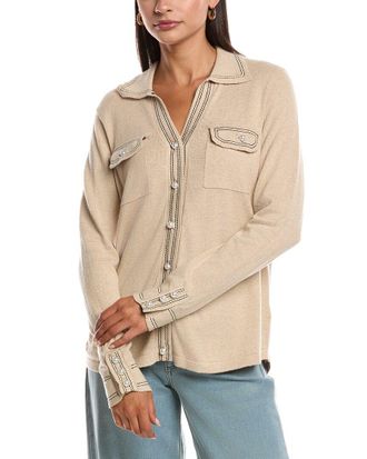 Minnie Rose Pearl Button Cashmere-Blend Sweater