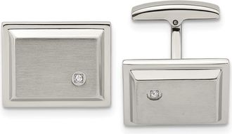 Diamond2Deal Stainless Steel Brushed and Polished Cubic Zirconia Rectangle Cufflinks