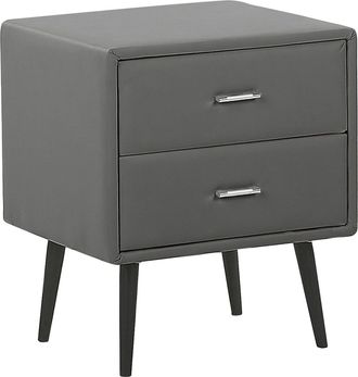 Beliani Beliani - Mesita De Noche Tapizada En Piel Sint&eacute;tica Gris Con 2 Cajones Patas Negras Estilo Minimalista Moderno Essonne