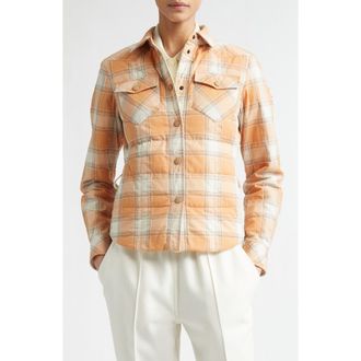 Moncler Nangy Quilted Shirt Jacket in Orange Check at Nordstrom, Size 00