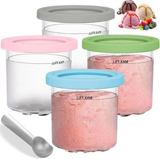 No Brand 4 Vasos De Helado Con Tapa, Soporte Creami Para Heladeras Ninja Creami, Accesorios Para Cubetas, Series Nc301, Nc300 Y Nc299amz, Incluye Cuchara Para 
