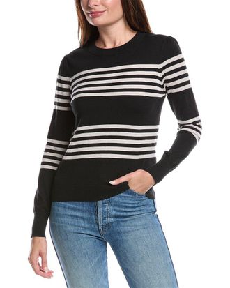 Forté Cashmere Gathered Sleeve Stripe Cashmere-Blend Sweater