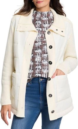 Nic+Zoe Mix Media Quilted Puffer Jacket In White