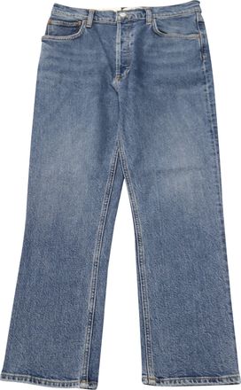 A Gold E Agolde Riley High Rise Straight Crop Jeans in Blue Cotton Denim