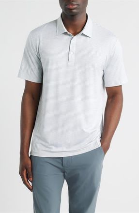 Swannies Smith Stripe Performance Golf Polo in Glacier White at Nordstrom, Size Xx-Large