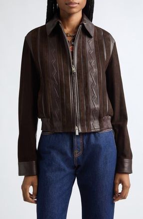 Versace Mixed Media Greca Blouson Jacket in Brown at Nordstrom, Size 40
