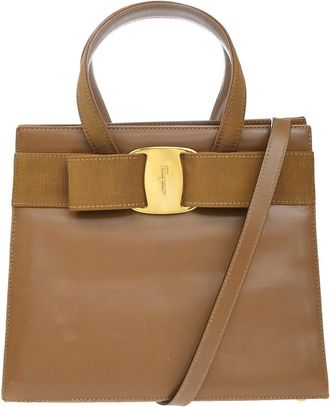 Ferragamo Convertible Vara Bow Tote Leather Brown Leather Handbag (Pre-Owned)