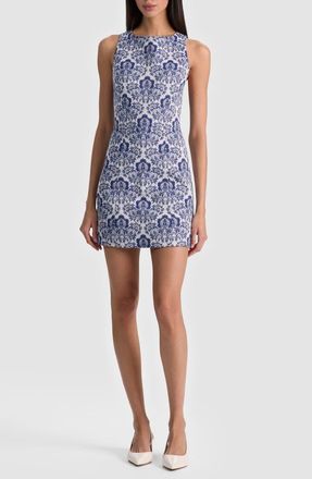 Alice & Olivia Eva Print Structure Sleeveless Minidress in Off White/Twilight Blue Multi at Nordstrom, Size 10