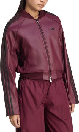 adidas Originals SST Faux Leather Track Jacket in Maroon/black/dark Gold at Nordstrom, Size X-Large
