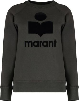Isabel Marant Fluweel Logo Sweatshirt Geribbelde Randen - Dames - Sweatshirts - Zwart - 2XS - Katoen - Hoodies & sweatvesten