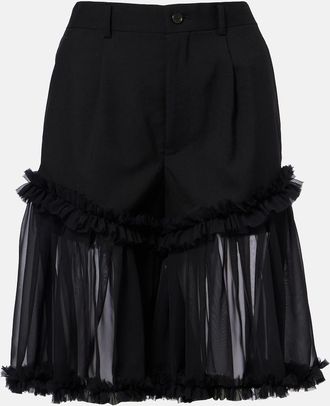 Comme Des Gar&ccedil;ons Ruffled tulle and wool shorts