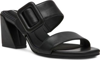 Anne Klein Narita Buckle Strap Block Heel Sandal in Black Smooth at Nordstrom, Size 8.5