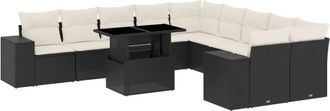 vidaXL Set De Sof&aacute;s De Jard&iacute;n 11 Pzas Y Cojines Rat&aacute;n Sint&eacute;tico Negro Vidaxl