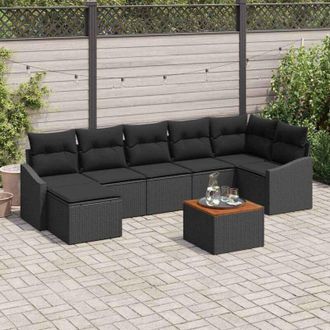vidaXL Vidaxl - Conjunto De Sof&aacute; De Jard&iacute;n Con Coj&iacute;n 8 Pcs Negro Polirat&aacute;n