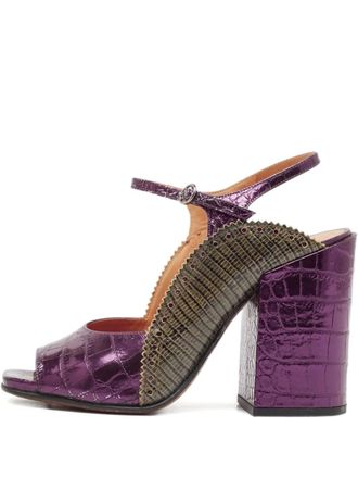Dries Van Noten 2024 100mm crocodile-embossed sandals - women - Leather/Crocodile Embossed Leather/Leather - 39 - Purple