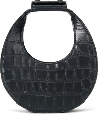 Staud Good Night Moon Croc Embossed Leather Top Handle Bag in Black Croco at Nordstrom