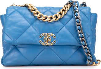 Chanel Pre-owned Womens 19 Flap Bag Quilted Leather - Sky Blue - One Size