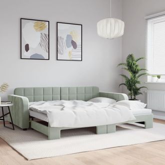 vidaXL Sof&aacute; Cama Nido Terciopelo Gris Claro 90x190 Cm Vidaxl