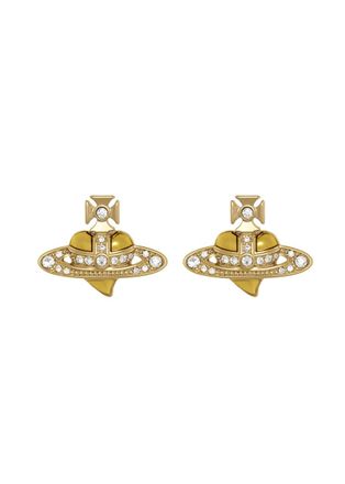 Vivienne Westwood New Diamante Heart Stud Earrings - Gold - One Size