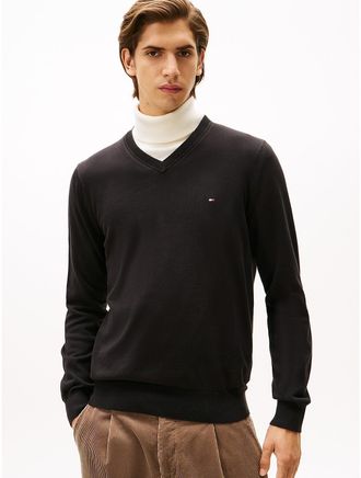 Tommy Hilfiger Mens Solid Logo V-Neck Sweater - Black - XXXL