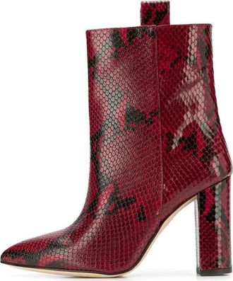 Generic Sexy Pointed Toe Banquets Ankle Boots for Womens, Block High Heel Comfortable Evening Short Booties, Fashion Snakeskin Pull on Fall Winter Shoes,Red,2
