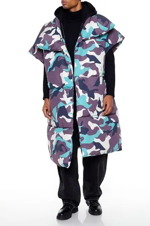 Forever 21 Camo Print Longline Puffer Vest