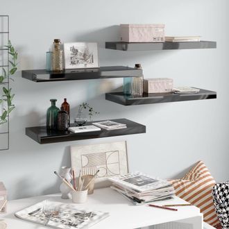 vidaXL Vidaxl - Estante Flotante De Pared 4 Uds Mdf Negro Brillo 60x23,5x3,8 Cm