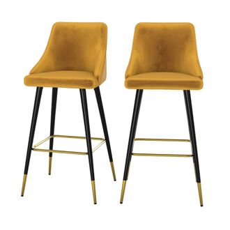 Rendez-Vous D&eacute;co Set de 2 sillas de bar de terciopelo amarillo curry 77,5 cm