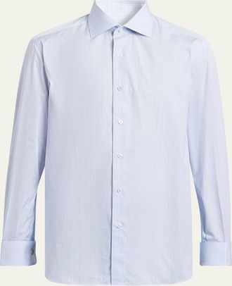 Brioni Mens Fine-Stripe Cotton Sport Shirt