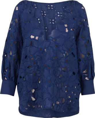 Ermanno Scervino Geborduurde Blouse - Dames - Blouses - Blauw - XL - Overhemden