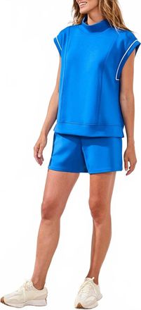 Tribal Techno Lux Mock Neck Contrast Piping Top In Turkishsea