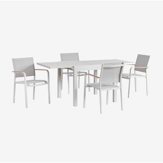 Sklum Set tavolo rettangolare 90-180x90 cm allungabile in alluminio Starmi e 4 sedie da giardino impilabili Archer in alluminio SKLUM
