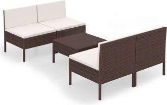 vidaXL Set Muebles De Jard&iacute;n 5 Pzas Y Cojines Rat&aacute;n Sint&eacute;tico Marr&oacute;n Vidaxl
